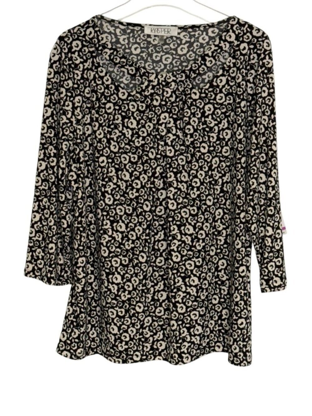Kasper 2X Black White Floral Peasant Blouse Lined NWT